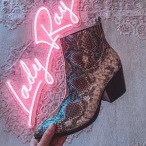 Multi Color Snake Print Booties